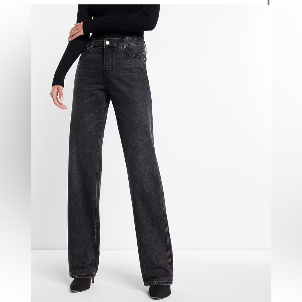 Black Low Rise Black Baggy Straight Jeans express new women’s